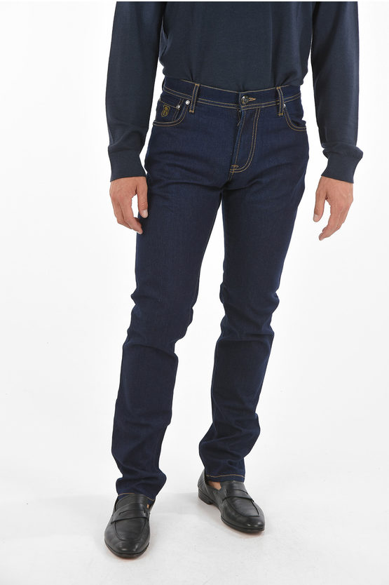 Shop Corneliani Id Luxury Denim 5-pocket Dark-wash Jeans 17cm