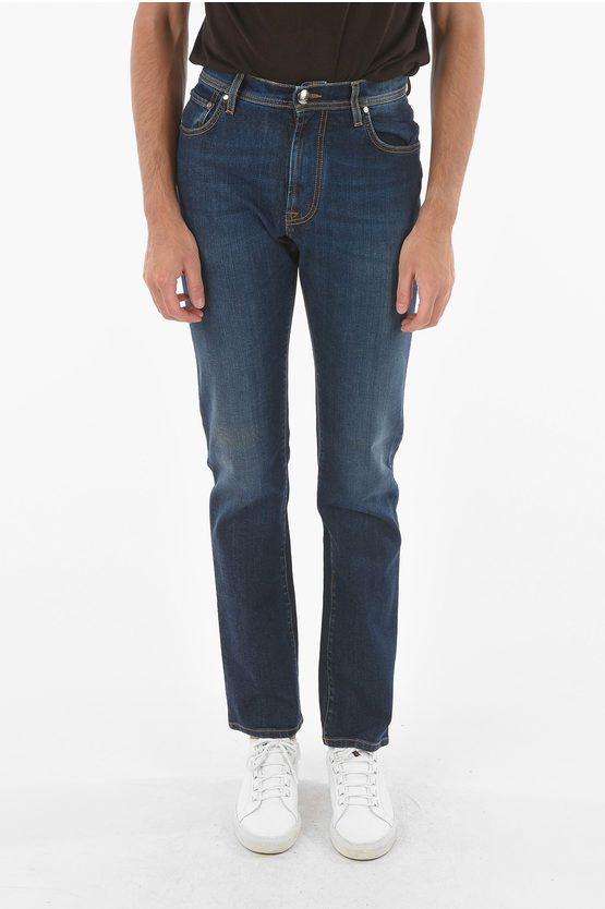 Corneliani Id Luxury Denim Dark-wash 5-pocket Jeans 20cm In Blue