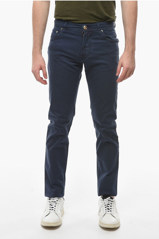 Corneliani Id Luxury Denim Embroidered Denim Trousers With Logo Patch 1