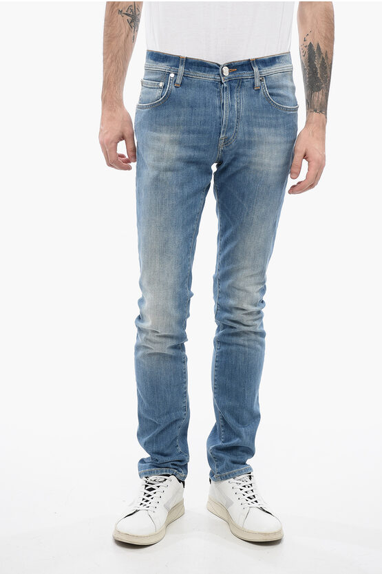 CORNELIANI ID LUXURY DENIM LIGHT-WASHED DENIMS WITH CONTRASTING 