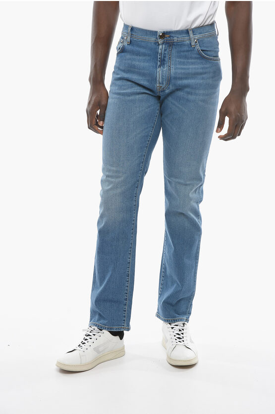 Corneliani Id Luxury Denim Light-washed Regular-fitting Jeans With Visi In Blue
