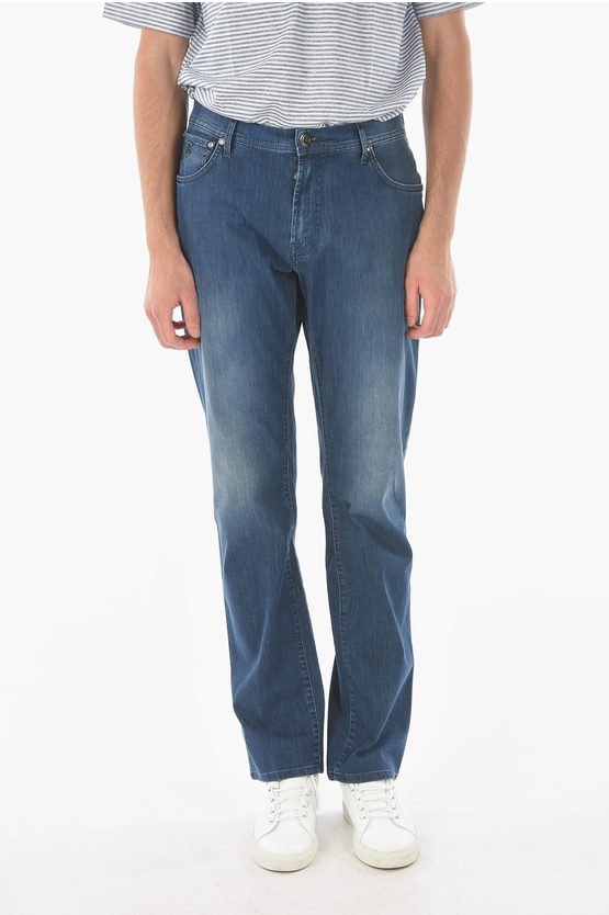 Corneliani Id Luxury Denim Stretched Cotton Dark-wash Jeans With 5 Pock In Blue