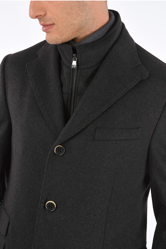 【COLOR iN ID】Winter double button half coat Corneliani ID Notch Lapel Coat with Zip and Buttons Double