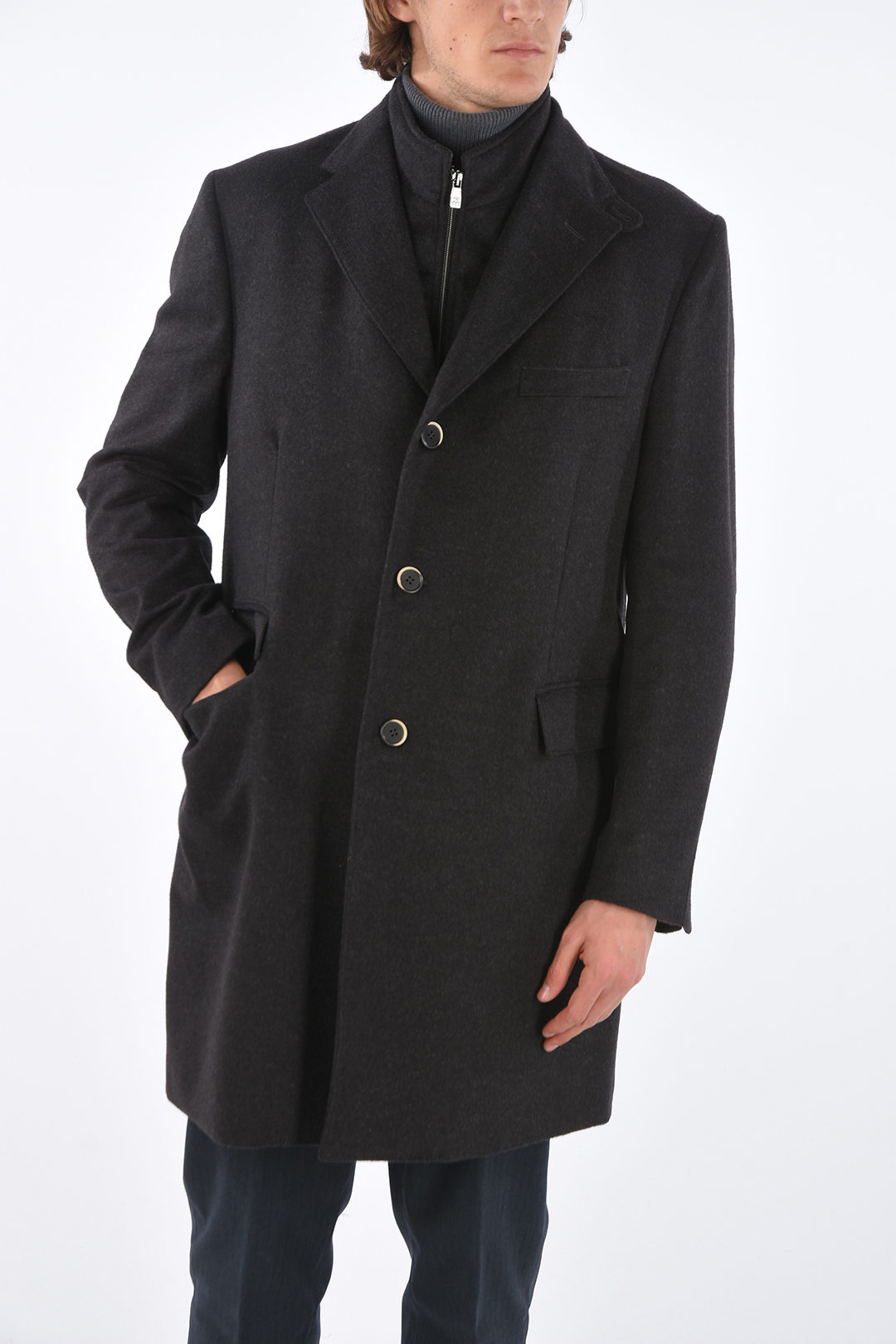 Corneliani ID Notch Lapel Coat with Zip and Buttons Double Closure men ...