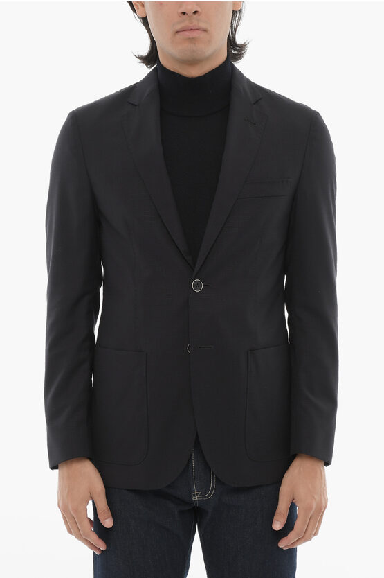 Corneliani Id Patch Pocketed Stretch Wool Blazer In Black