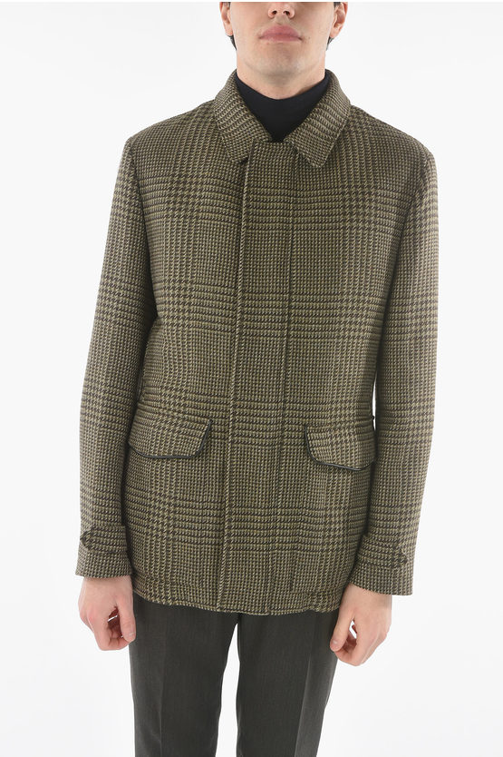 Shop Corneliani Id Removable Padding Virgin Wool Glen Check Coat