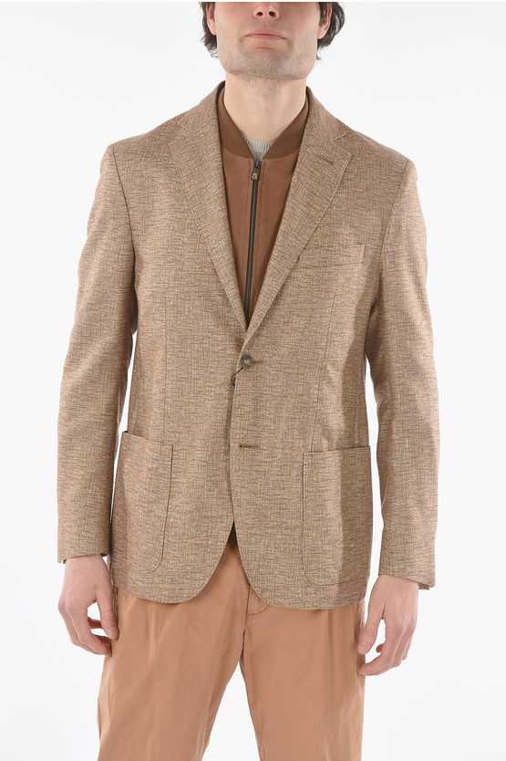 Corneliani Id Silk And Cashmere Identity Blazer With Leather Chest Piec In Brown