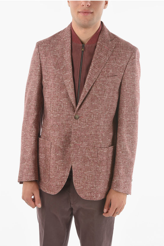 Corneliani Id Silk Cashmere Identity Blazer With Chest Piece In Red