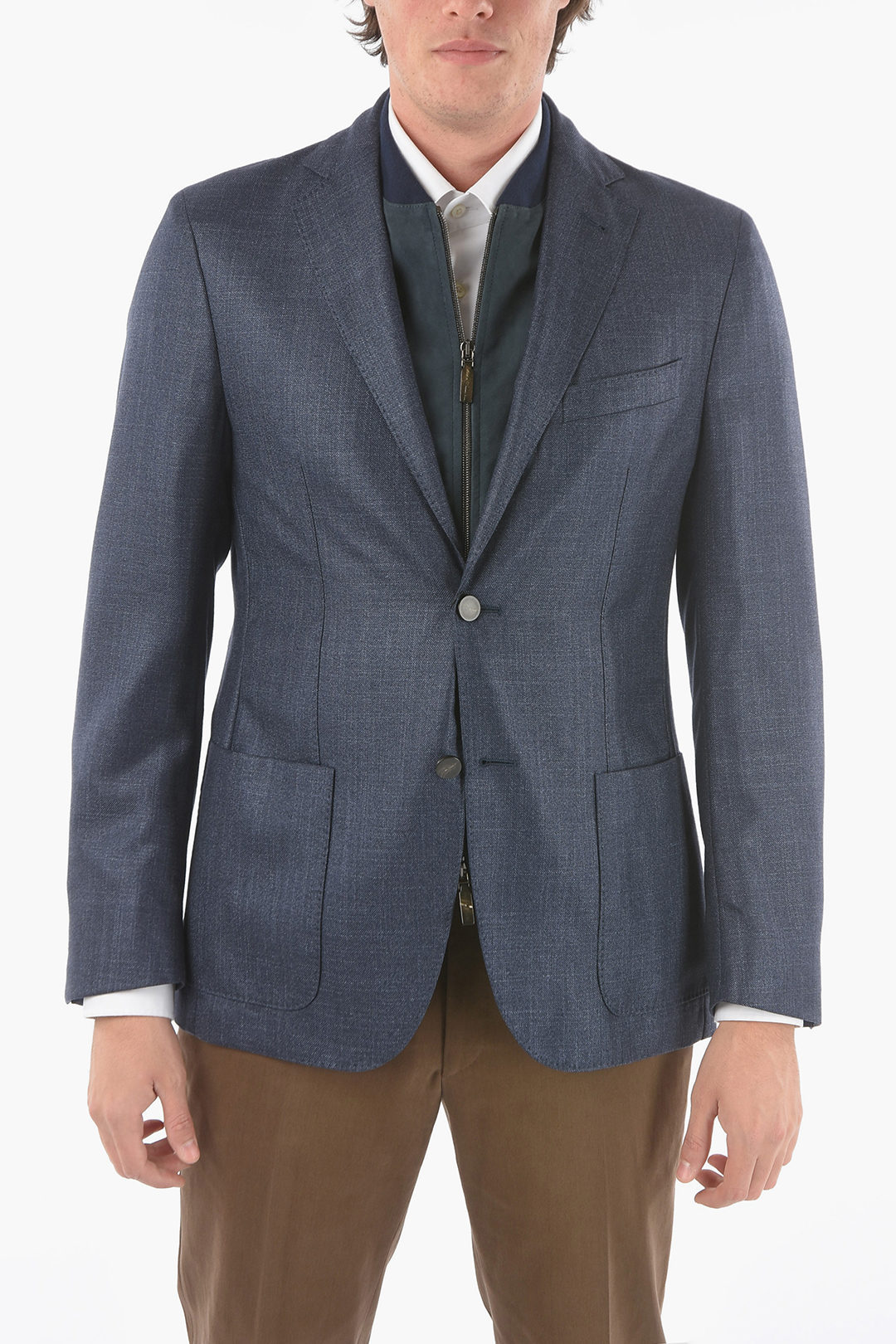 Corneliani Id Solid Color Blazer With Removable Chest Piece Men 