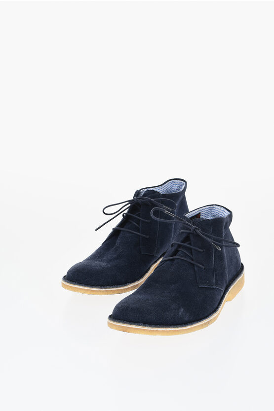 Corneliani Id Solid Color Suede Desert Boots With Crepe Sole In Blue