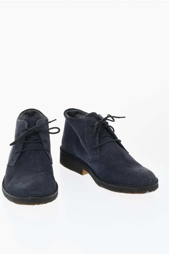Corneliani Id Solid Color Suede Desert Boots With Crepe Sole