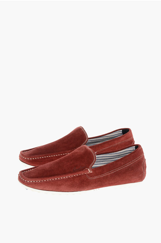Corneliani Id Solid Color Suede Loafers With Squared Toe
