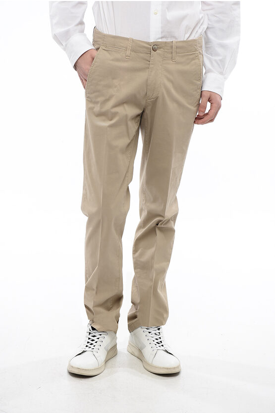 Corneliani Id Stretch Cotton Chinos Pants With Belt Loops In Neutral