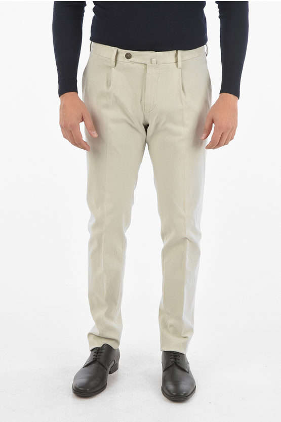 Corneliani Id Stretch Cotton Hand-dyed Chino Trousers In Neutral