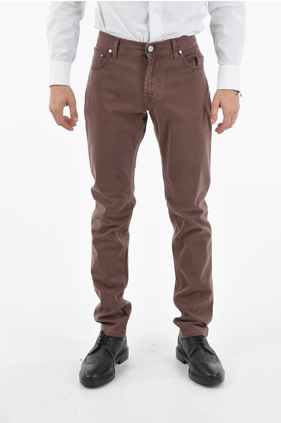 Corneliani Id Stretch Cotton M Alga Fix 5-pocket Pants In Brown