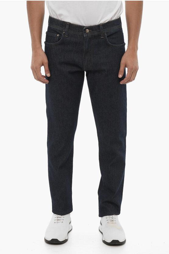 Shop Corneliani Id Stretch Denim Jeans With Visible Stitching 18cm