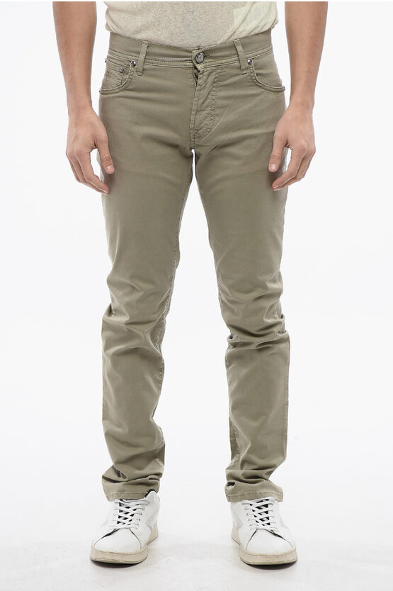 Corneliani Id Stretchy Cotton 5-pocket Pants With Embroidered Logo 17cm