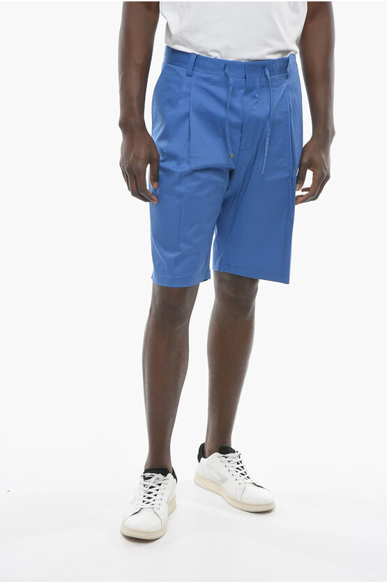 Corneliani Id Stretchy-cotton Double-pleated Shorts In Blue