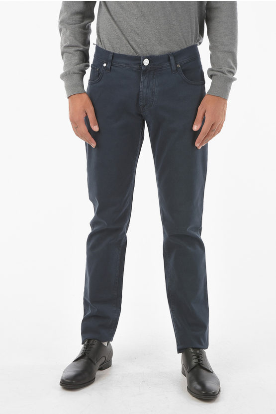 Corneliani Id Stretchy Cotton M Alga Fix Straight-leg 5-pocket Pants In Blue
