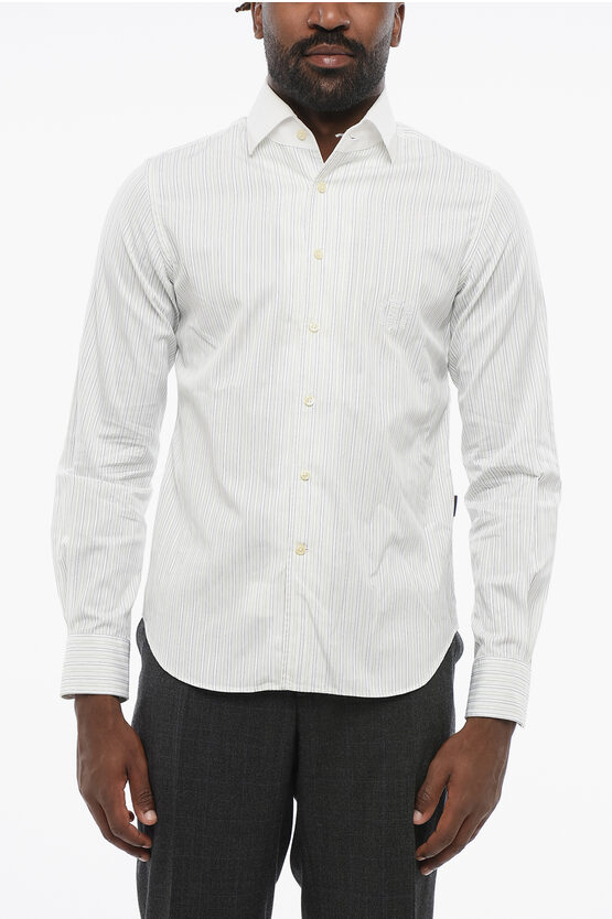Corneliani Id Striped Poplin Cotton Shirt With Spread Collar In White