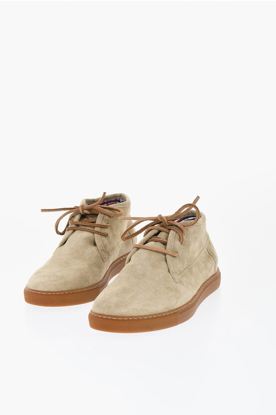 Corneliani Id Suede Desert Boots With Checked Inner In Nude