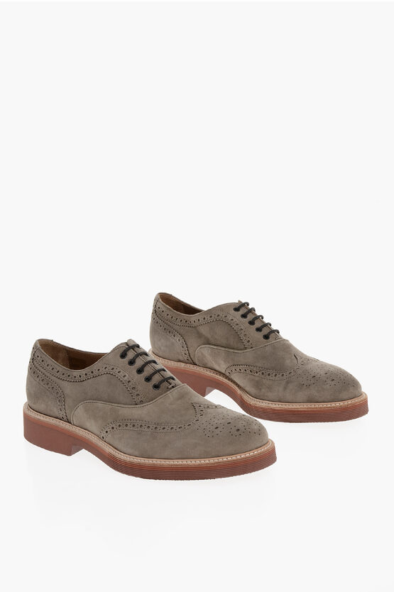 Corneliani Id Suede Full Brogues Oxford Shoes With Vibram Sole