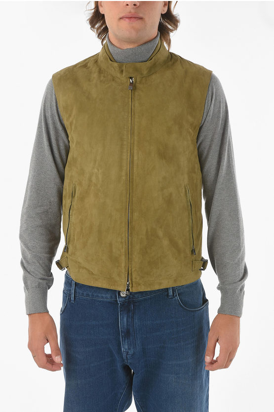 Shop Corneliani Id Suede Leather Mesh.sue.03 Padded Vest With Zip Closure