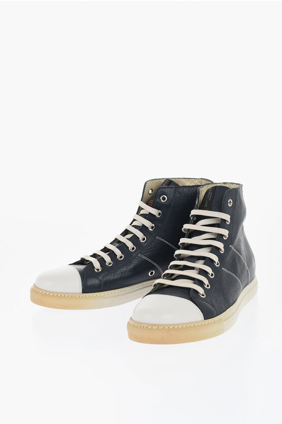 Corneliani Id Textured Leather High-top Sneakers With Contrasting Detai