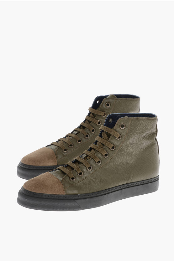 Corneliani Id Textured Leather Lace-up High-top Trainers In Multi