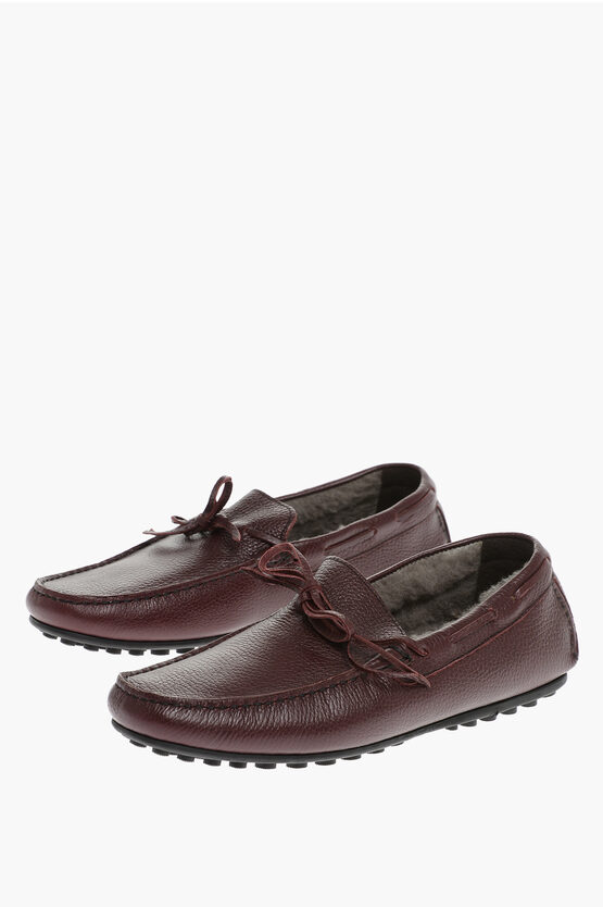 Corneliani Id Textured Leather Loafers With Fur Lining In Multi