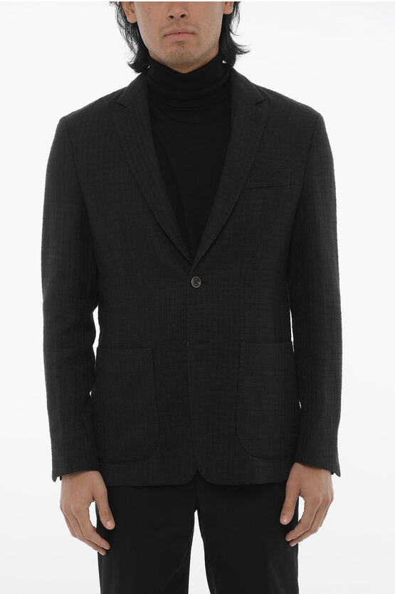 Corneliani Id Tweed Cotton Blend Blazer With Patch Pockets In Multi