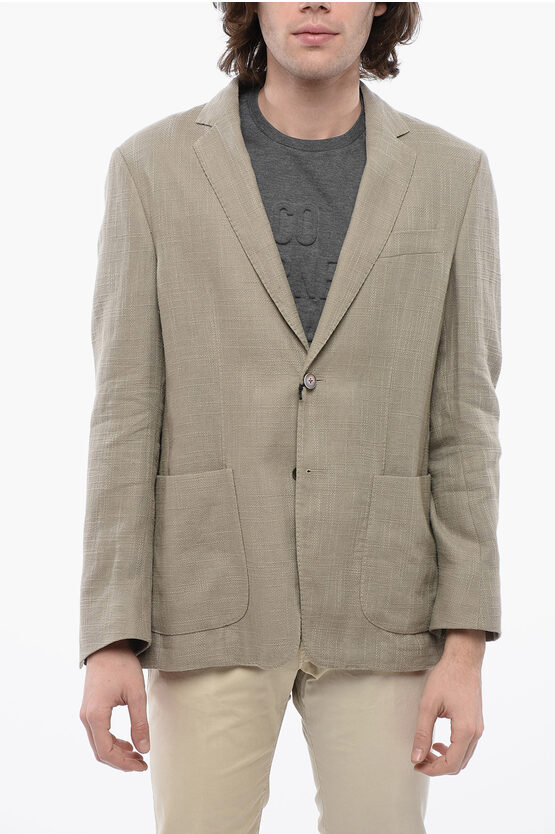 Corneliani Id Unlined Linen Blend Blazer With Patch Pockets In Green