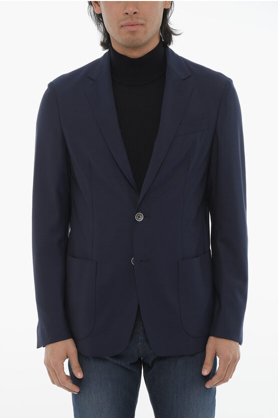 Corneliani Id Virgin Wool 2-button Blazer With Patch Pockets In Black