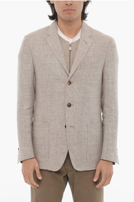 Corneliani Id Virgin Wool And Linen Identity 3-button Blazer With Inner In Brown