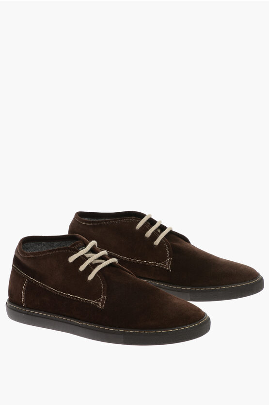 Corneliani Id Visible Stitchings Suede Desert Booties In Brown