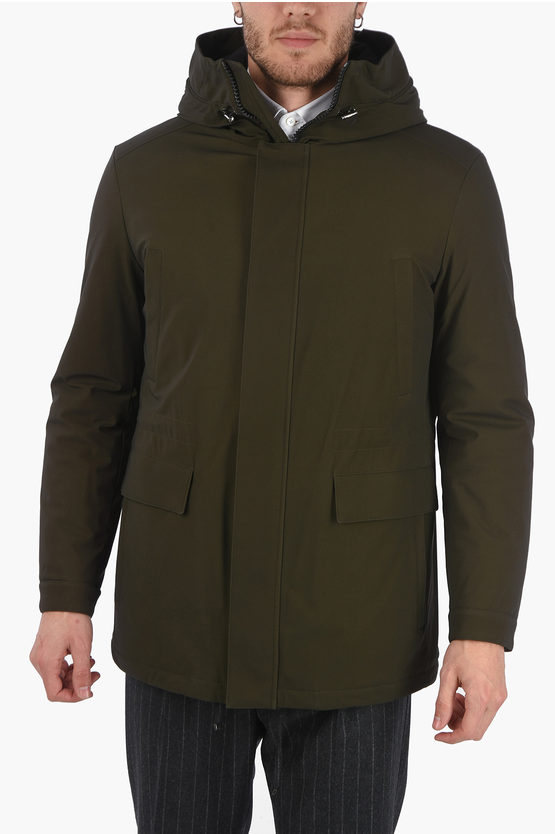 Corneliani Id Wind Proof Hooded Padded Jacket With Drawstring In Green