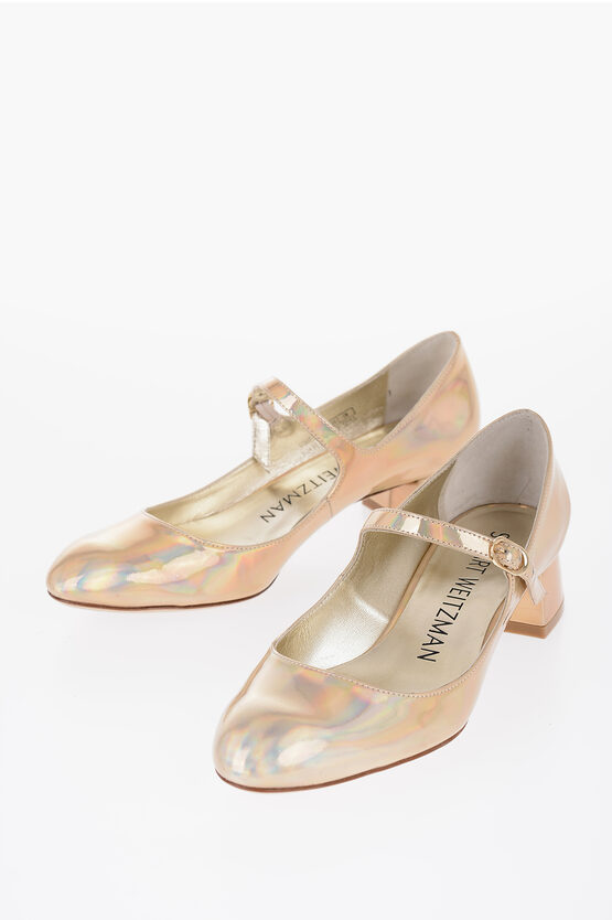 Stuart Weitzman Iridescent Effcet Leather Vivienne Mary Jane Pumps With Heel In Neutral