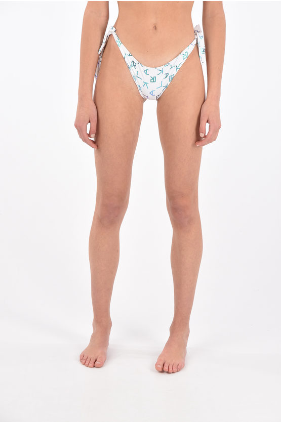 Karl Lagerfeld Iridescent Logo Printed Tie Side Bikini Bottom In White