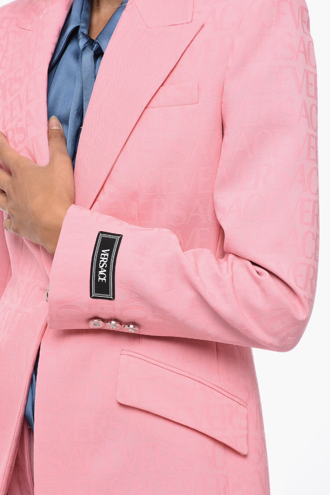 ジャケット VERSACE Women Outer 1015745 1A115462PT60 PINK Versace Jacquard Allover Logo Single Breasted Blazer women