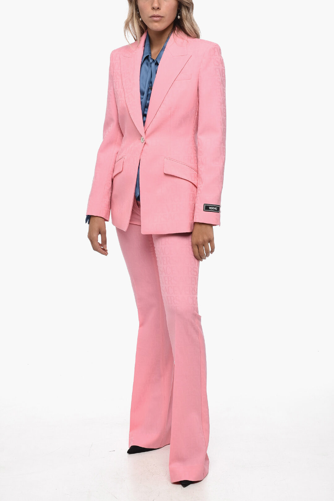 Versace Jacquard Allover Logo Single Breasted Blazer women