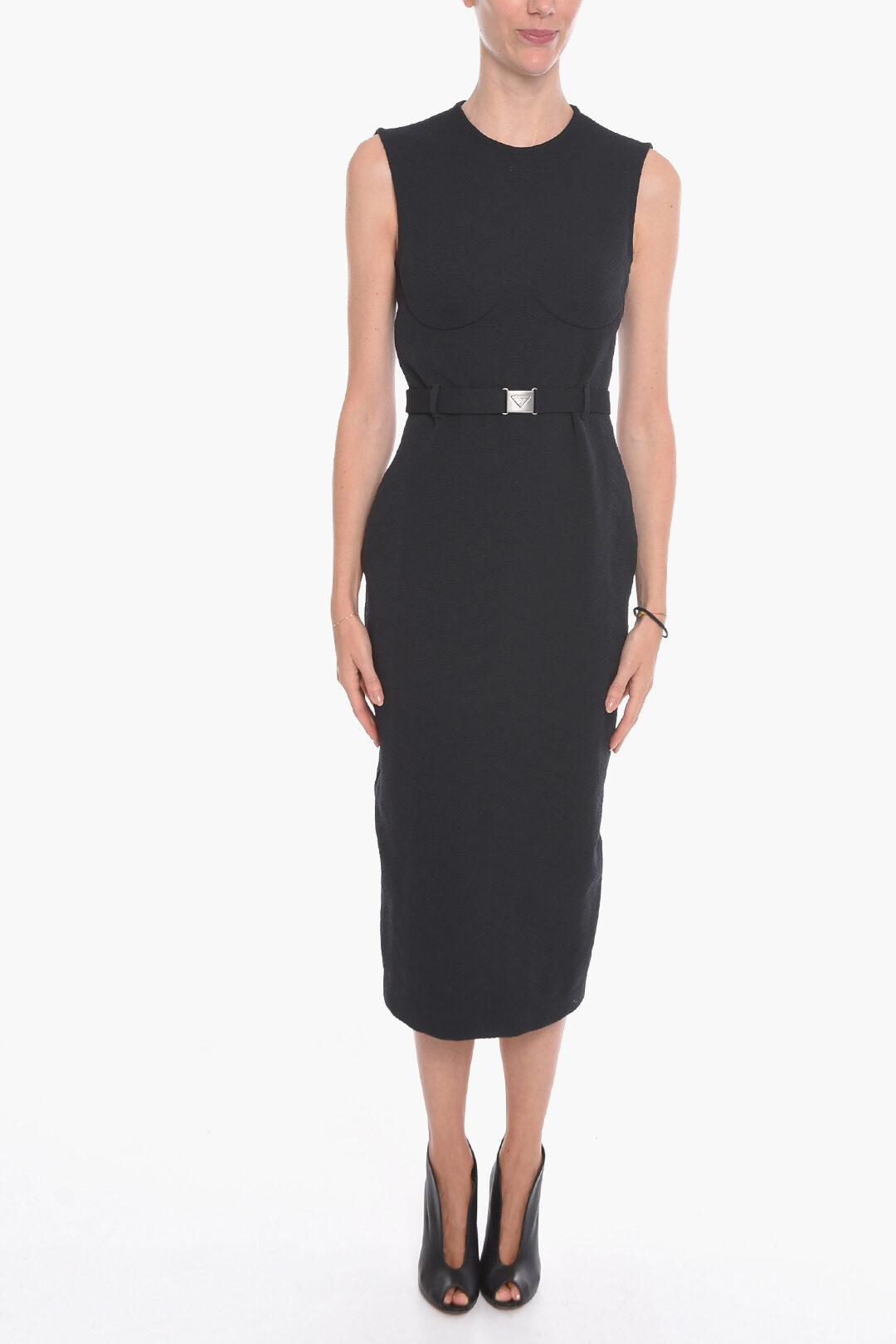 Prada Jacquard Bodycon Dress with Logoed Belt women - Glamood Outlet