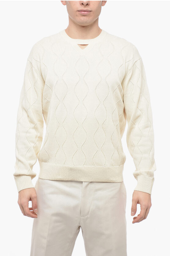Neil Barrett Jacquard Cotton Blend Blouson Fit Sweater In Neutral