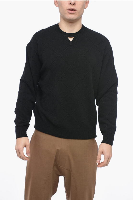 Neil Barrett Jacquard Cotton Blend Blouson Fit Sweater In Black