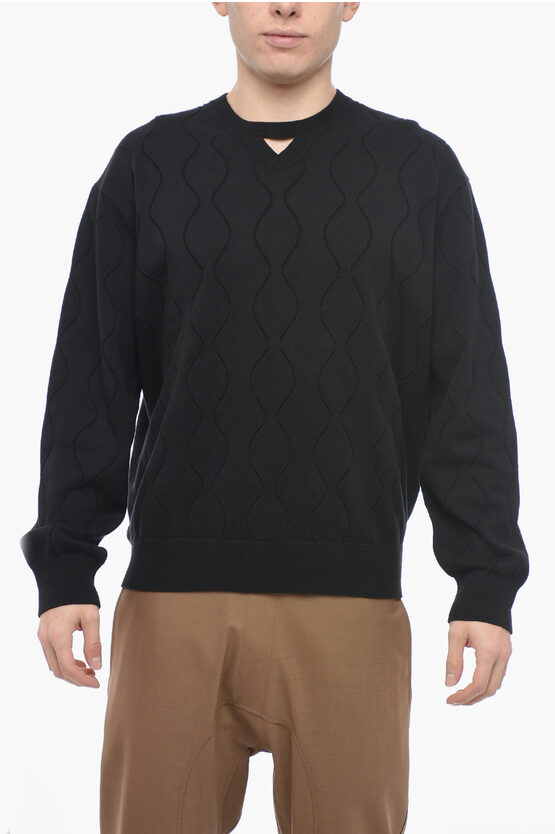 Neil Barrett Jacquard Cotton Blend Blouson Fit Sweater In Black