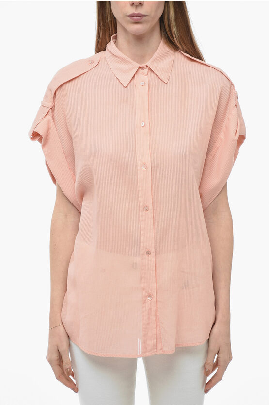 Dondup Jacquard Cotton Shirt With Bat-wing Sleeves In Pink