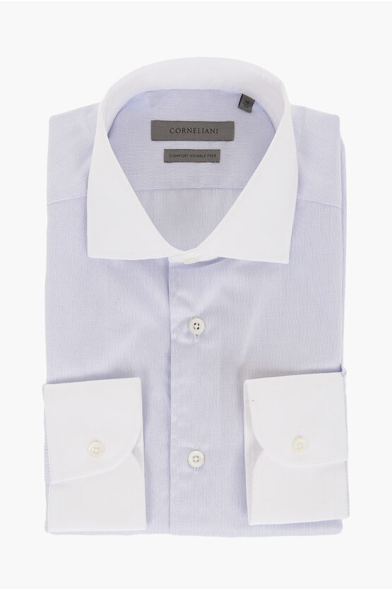 Corneliani Jacquard Cotton Shirt With Contrasting Collar And Cuffs In Multi