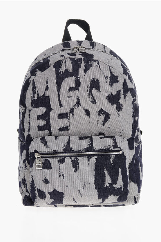 Alexander Mcqueen Jacquard Denim Metropolitan Backpack With Monogram Motif