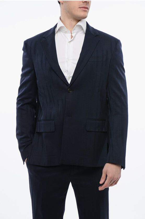 Off-white Jacquard Design Shibori Virgin Wool Blend Blazer