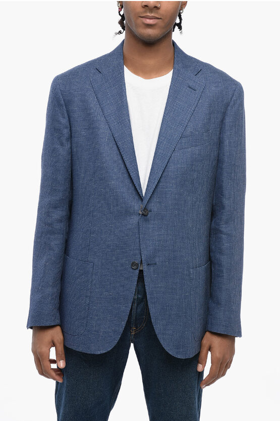 Shop Corneliani Jacquard Flax Blend Half-lined Blazer