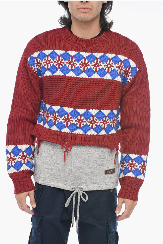 Dsquared2 Jacquard Hybrid Canadian Sweater With Distressed Detail
